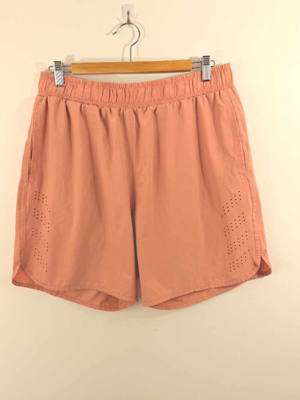 90 Degree by Reflex Laser Cut Compass Athletic Running Shorts Salmon Pink Large